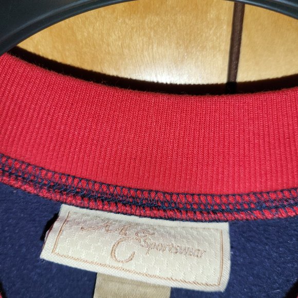 Vintage Snowman Sweatshirt XL Crew Neck Mock Neck NAVY BLUE Christmas Time F1 - Picture 5 of 9